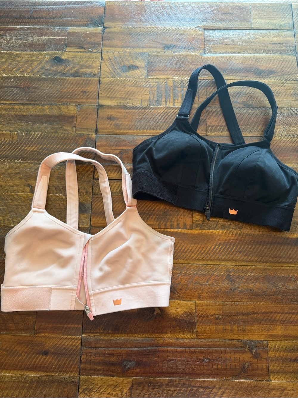 SHEFIT Front-Zip Support Bras — Black & Blush